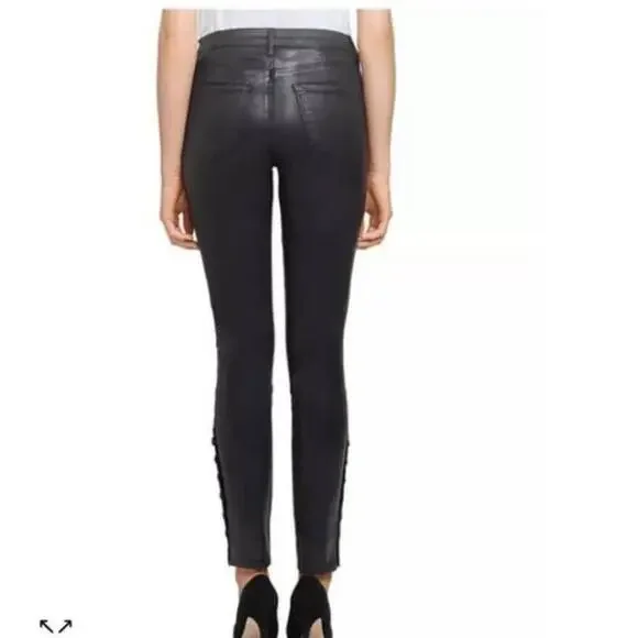 LAGENCE Noir Coated Skinny Jeans High Waist Button Detail Womens Size 27